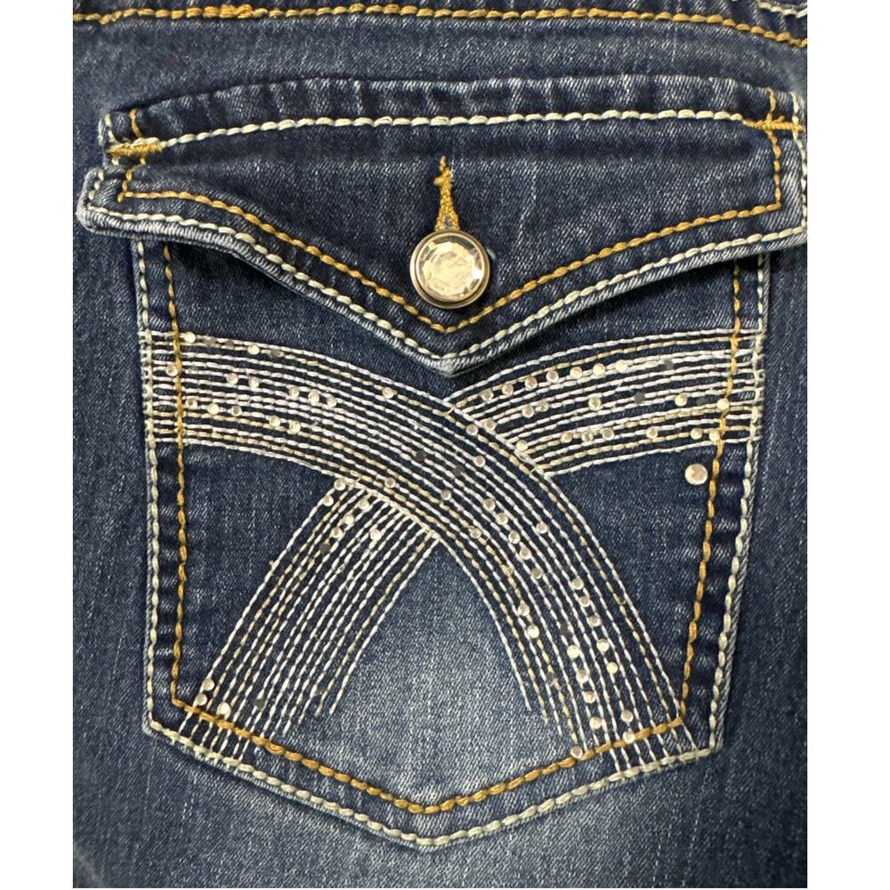Red Rivet Straight Leg Jeans 18 W Rhinestone Button Envelope Pockets - Picture 3 of 6